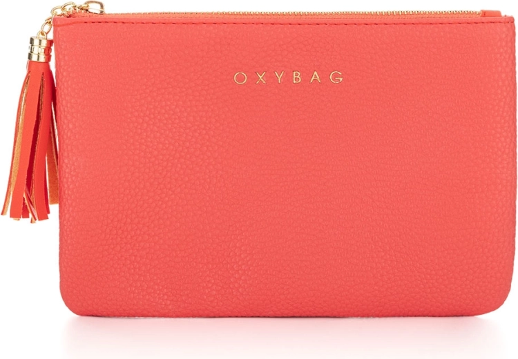 Cosmetic bag made of leather in coral color