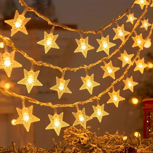 Jõululik valguskett tähtedega, 100 LED-i, soe valge, 10 m