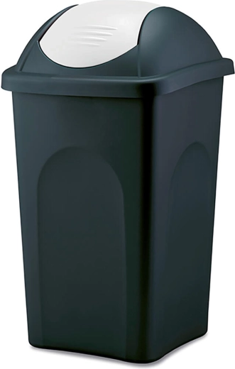 Flip-top trash bin MULTIPAT 30 l, rectangular, black with white lid