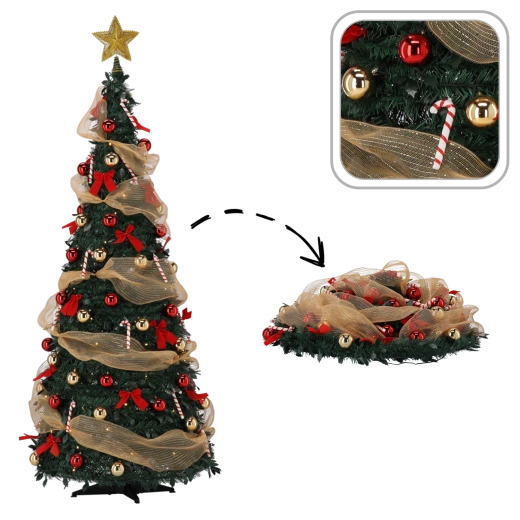 Foldable artificial Christmas tree Lidia 180 cm with LED lighting and decorations - 1 piece