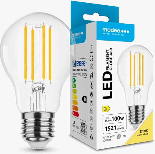 Modee Smart Lighting LED-filamentpirn Globe A60 E27 11,2 W soe valge