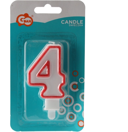 Sünnipäevaküünal number 4 sädeleva äärega, valge