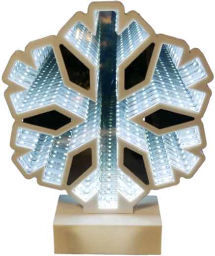 Jõulune 3D LED-kaunistus lumehelbena Infinity-peegli efektiga