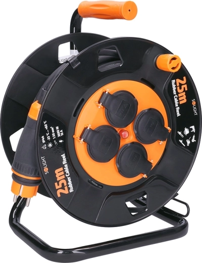 Solight kaablitrummel pikendusjuhe 25 m, 4 pistikupesa, kummikaabel, IP44