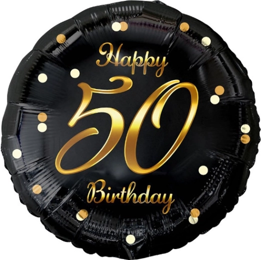 Fooliumõhupall Happy 50 Birthday – must kuldse trükiga