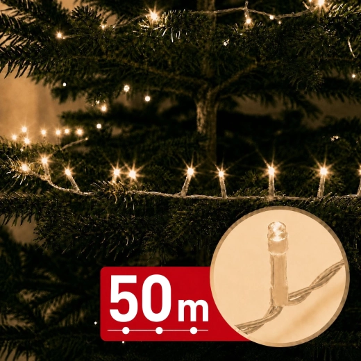 50 m pikkune LED-valguskett 1000 sooja valge LED-iga