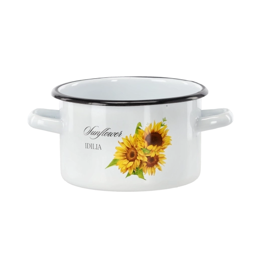 Enamel pot 2 l 16 cm white with sunflower design
