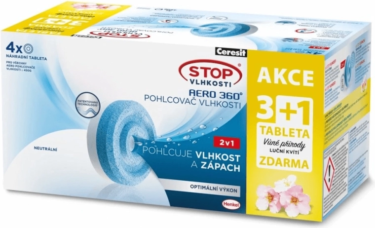 Ceresit Stop niiskus AERO 360° 2in1 asendustabletid, 3× neutraalne + 1× niidulilled