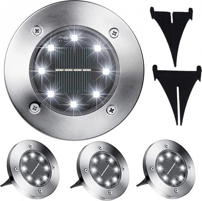 Solar Garden Disk LED Lights with Dusk Sensor, 4 Pieces