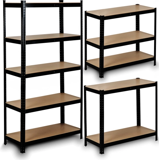 Metallist riiul HUMBERG 150 × 75 × 30 cm, must, 5 riiulit, poltideta süsteem