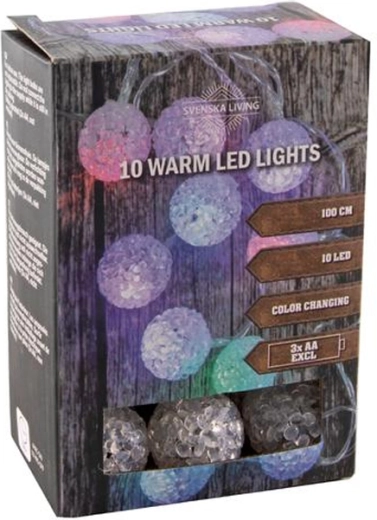 Valguskett taimeriga, 10 LED värvilist kuulikest, 100 cm