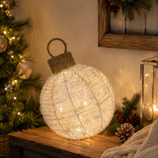 Christmas LED ornament – rotating bauble, white 25 × 34 cm - 1 piece