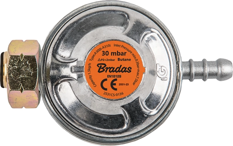 Rõhuregulaator propaan-butaanile 30 mbar, 1,5 kg/h