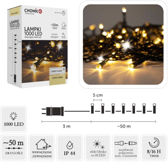 LED valguskett 1000 LED-i soe valge + külm vilkuv efekt 53 m (3 m toitejuhe) sise- ja välistingimustes kasutamiseks