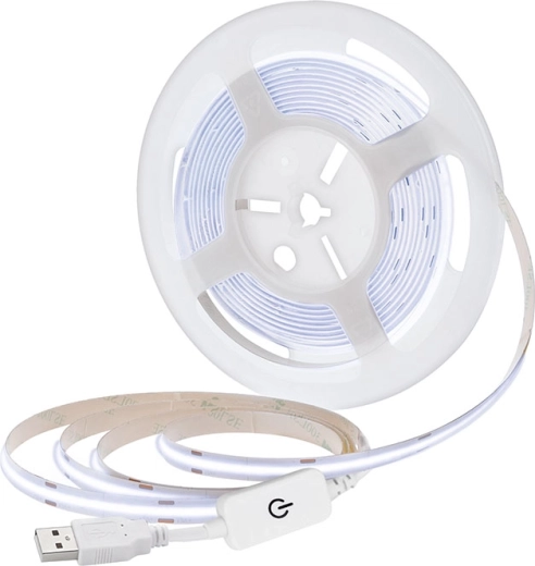 Solight LED COB riba 5 m USB-ga, külm valge 6000 K, lüliti, 8 mm