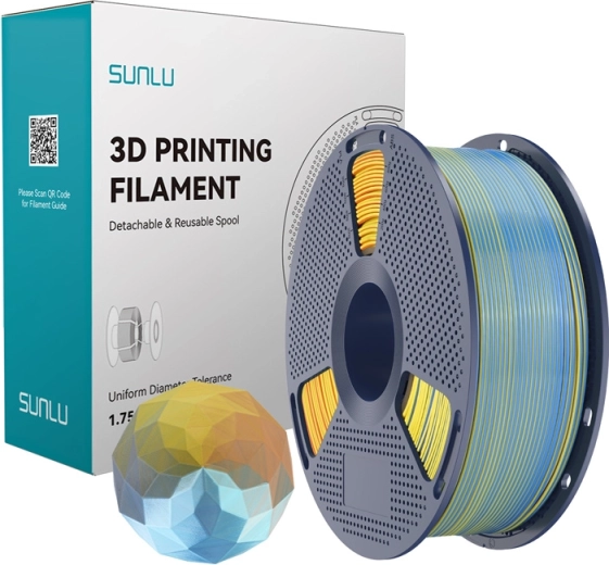 Sunlu PLA+ Silk neljavärviline filament sinine–lilla–oranž–kollane