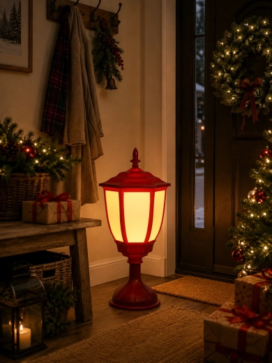 Jõuluaegne punane LED-latern, 55 cm, sooja valge valgusega