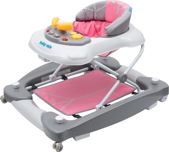 Baby Mix roosa 2in1 beebikõndija kiigega ja silikoonratastega