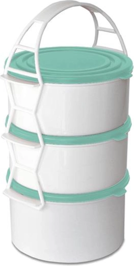 TORO Plastic Food Carrier, 3-tier, 2×1.3 l + 1.7 l, mixed lid colors