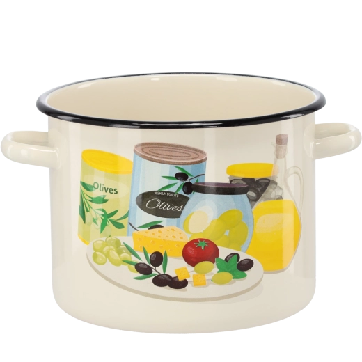 Emailitud pott 5,5 l 22 cm, kreemjas oliivimotiiviga