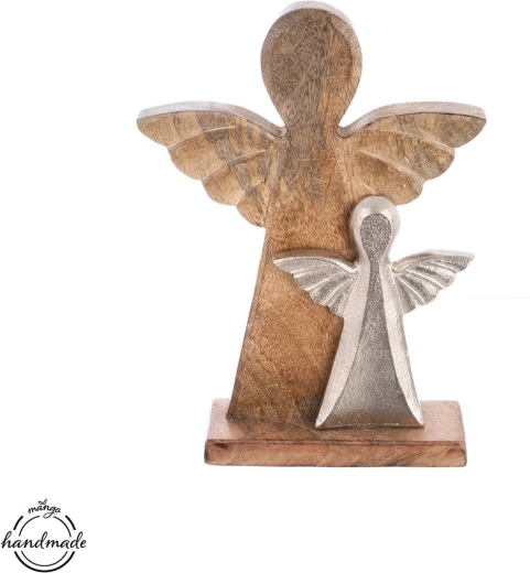 Mangopuust ingel metallist detailiga 32,5 cm