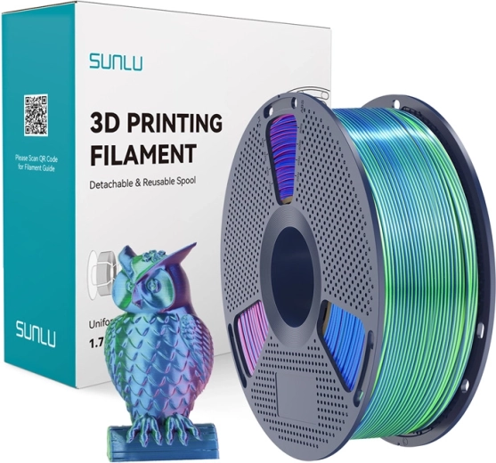 Sunlu PLA+ Silk kolmekordse värviefektiga filament 3D-printimiseks sinine–roheline–lilla