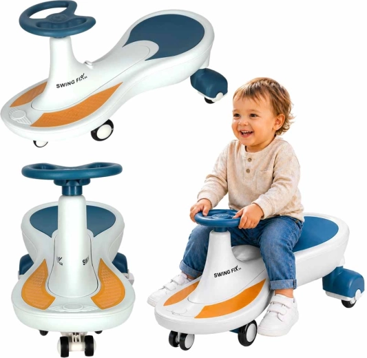 Children's gravity ride-on Swing Fix S4 with LED wheels and music – Blue and white