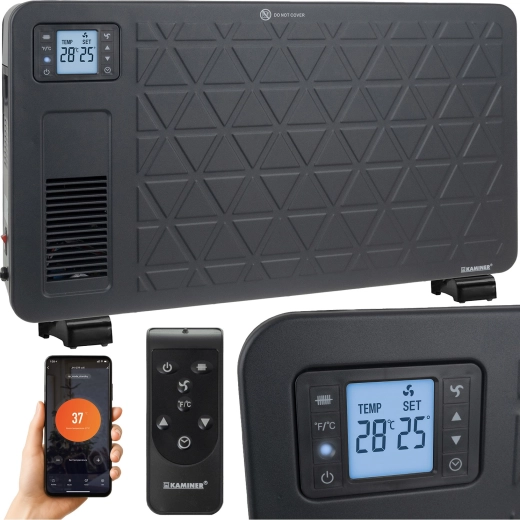 Kaminer Ziflo electric convection heater 2300 W with Wi‑Fi and remote control, black