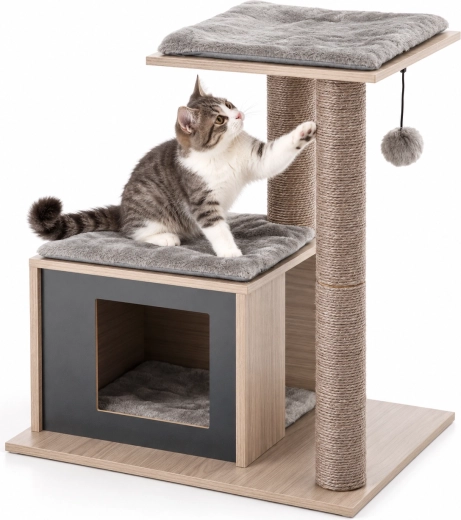Cat Scratching Post with House 56 × 40 × 63 cm, Brown