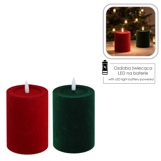 Christmas LED velour candle 7.5 × 13.5 cm red/green - 1 piece