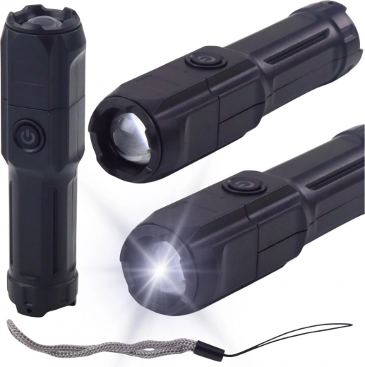 LED-taskulamp suumiga, 3 režiimi, laadimine USB kaudu, must