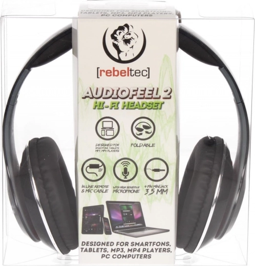 Stereo kõrvaklapid mikrofoniga AUDIOFEEL2 Black, 4-kontaktiline 3,5 mm jack