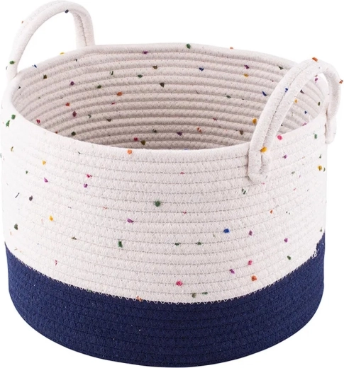 Punutud hoiukorv valge–tumesinine 32 × 32 × 22 cm