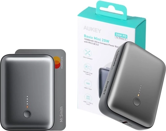 Mini PowerBank AUKEY mahutavusega 10000mAh ja võimsusega 22.5W, 2xUSB ning PD ja QC toega