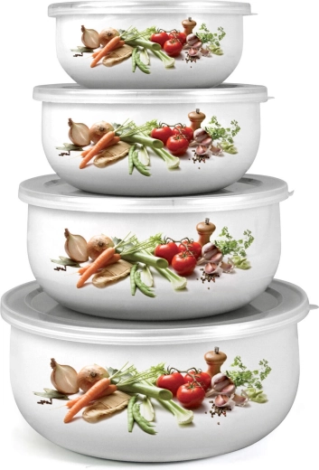 Emailkausside komplekt plastkaantega BELLY Köögiviljad, 8-osaline