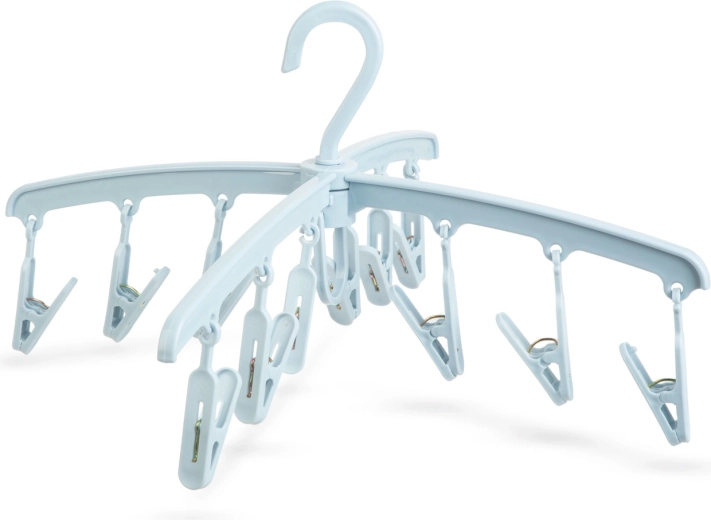 Hanging clothes dryer with 12 clothespins – Light blue