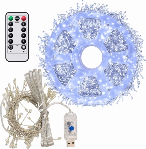 LED string lights 9 m, 300 LEDs, cool white, USB with remote control