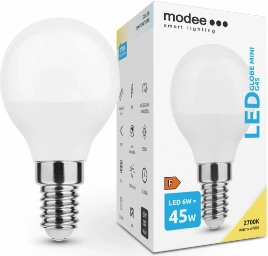 LED-pirn Modee Lighting Globe Mini G45 6 W E14 soe valge