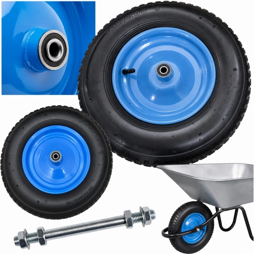 Spare pneumatic wheel for a wheelbarrow 4.00-8 2PR with inner tube and axle - 1 piece