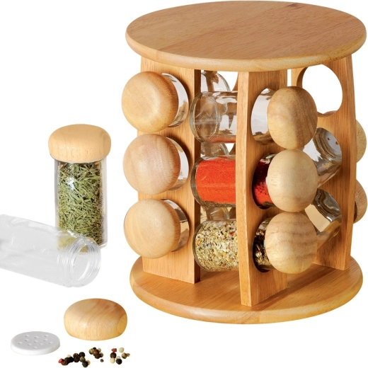 Orion rotating wooden spice rack with 12 jars - 13 pcs