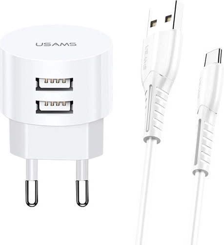 Laadija USAMS T20 koos USB-C kaabliga 2xUSB 2.1A