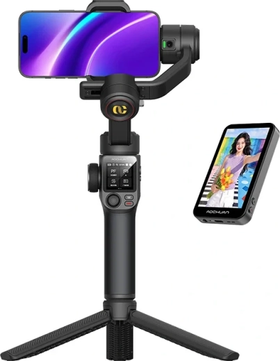 Aochuan S3 3-teljeline stabilisaator telefonile puuteekraaniga, AI-jälgimise ja LED-valgusega (must)