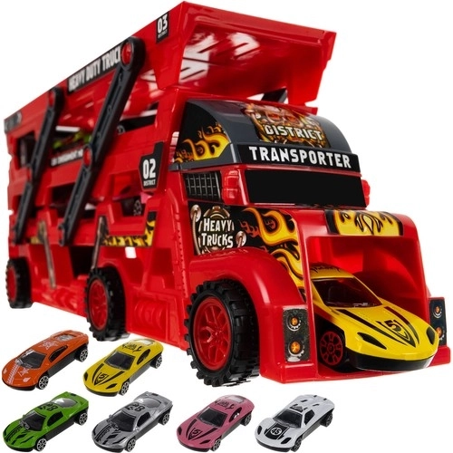 Car Transporter with Launcher and 6 Die-Cast Cars