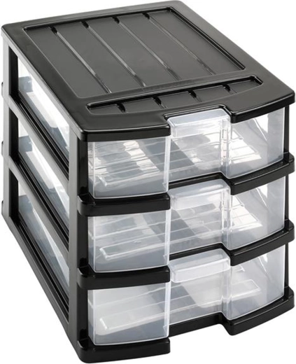 Plastikust riiul kolme sahtliga 34 × 25 × 23,5 cm
