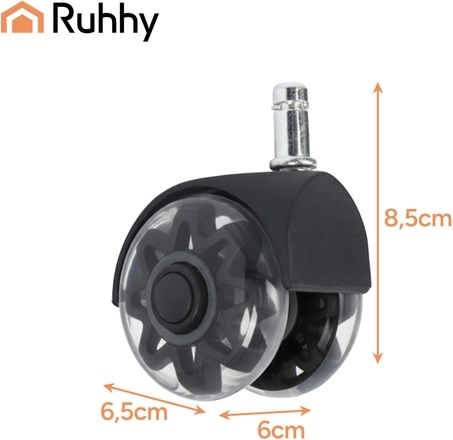 Rattad pöörlevale kontoritoolile Ruhhy 2,5" must (11 × 22 mm) – komplekt 5 tk
