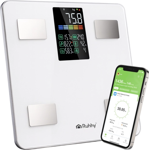 Ruhhy analüütiline vannitoakaal LCD ja BMI-ga (Feelfit), valge