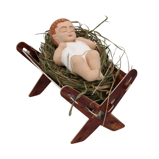 Nativity figurine – Baby Jesus (child in a manger on hay), large colored - 1 piece
