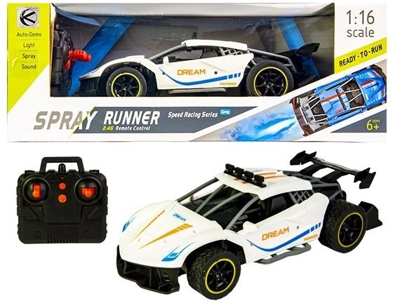 Valge sportlik võidusõidu RC-auto suitsuefektiga – 1 tk