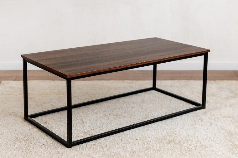 Loft-stiilis diivanilaud 110 × 55 × 43 cm, pruun puidudekoor, must metall