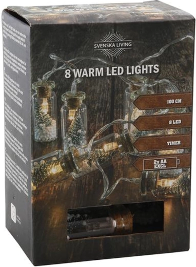 Valguskett taimeriga, 8 LED-pudelikest puuga, 100 cm